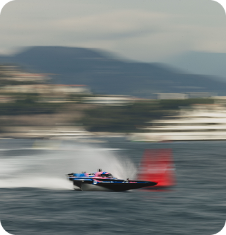High-speed racing boat on water