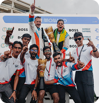 Team celebration with trophies