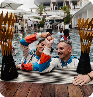 Victory celebration at waterfront
